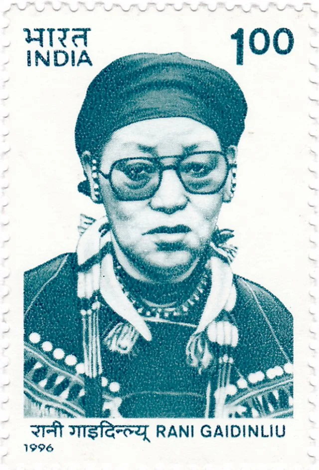 Portrait of Rani Gaidinliu (India Post commemorative stamp, 1996)
