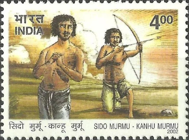 Portrait of Sidhu and Kanhu Murmu (India Post commemorative stamp, 2002)
