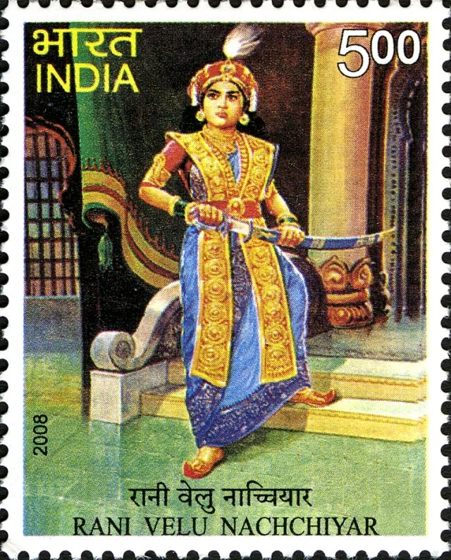 Portrait of Rani Velu Nachiyar (India Post commemorative stamp, 2008)